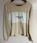 Abercrombie & Fitch Womens XL Colorblock Logo Sweatshirt Cream White Oversized Photo 0