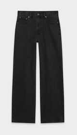 Denim Forum Farrah High Rise Wide Leg Jeans Washed Black 29 Raw Hem 26 Inseam Photo 0