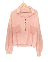 POL Textured Henley Pullover Oversized Pink Medium Photo 0