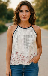 Stitch Fix Kaileigh Womens Top Sz L Rafael Crochet Trim Halter Blouse‎ Blue NEW Photo 0