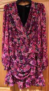 Express Pink Floral Print Long Sleeve Faux Wrap Ruffle Mini Dress‎ Size XXS Photo 0