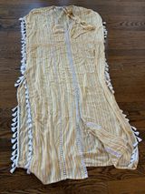 Blue Island Yellow Striped Tassel beach coverup, M Photo 0