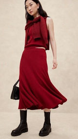 Banana Republic Red Lurex Midi Sweater Skirt A-Line Ribbed‎ Metallic Shimmer S Photo 0