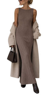Abercrombie & Fitch Sleeveless Ribbed Knit Maxi Dress M Tan Minimal Old Money Photo 0