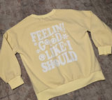 KatyDid Feelin Good Like I Should Yellow Crewneck Sweatshirt Size L retro fun Photo 0
