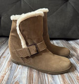 DKNY boots Faux Shearling learher Suede Ankle Boots - Camel wedge slip on 8.5 Photo 0