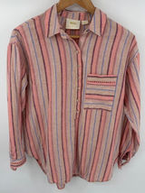 Anthropologie Maeve Lida linen blend pink striped 1/4 button blouse women’s S Photo 0