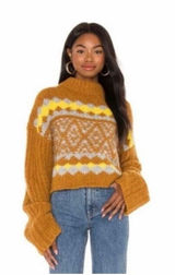 Free People Alpine Alpaca Blend Mock neck Cropped Fair Isle Sweater Small Photo 0