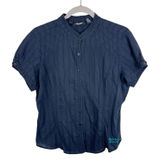 Harley Davidson 100% Cotton Black Blue Embroidered Short‎ Sleeve Button Up Top L Photo 0