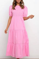 Petal & Pup Tiered Linen Maxi Dress Pink size 4 Photo 0