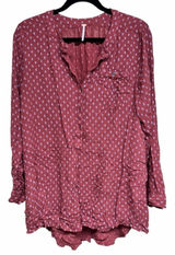 Free People Boho High Low Boyfriend Shirt Rust Women's Size Large Photo 0
