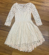 Free People Lace Dress Womens Size 2 Long Sleeve Beige Hi Low Hem Summer Boho Photo 0