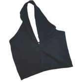 Zara Black Deep V-Neck Halter Crop Top Low Back NWOT Womens Juniors Medium Photo 0