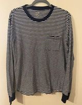 Womens J. Crew Slub Cotton Blue White Striped Long Sleeve Pocket Tee Size Medium Photo 0