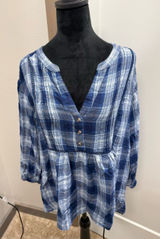 Wrangler Babydoll Plaid Blue White Western Shirt Popover V-Neck Flannel XXL‎ Photo 0