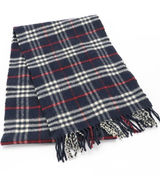 Vintage Burberry House Check Blue, Red & White Lambswool Plaid Scarf Photo 0