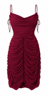 Oh Polly Dark Red Ruched Mesh Cowl Neck Bodycon Mini Dress Size 2 Homecoming Photo 0