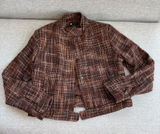 90s Vintage Carole Little Silk Tweed Mock Neck Crop Jacket Brown Petite Small Photo 0