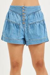 RISEN Elastic Band Slouchy Shorts With Shirred Detail -‎ Large Photo 0