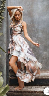 SUKISO WOMEN'S JULIET HIGH TO LOW‎ DRESS EARTH TIE-DYE Size Small Sundress Photo 0