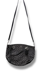 Coach Kelsey Satchel‎ Crossbody Bag Black Signature Canvas Shoulder Purse Photo 0