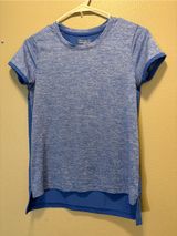 Champion Womens Athletic T-Shirt Royal Blue Heathered High Low Mesh Hem Size XS Photo 0