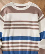 Striped Oversized Knit Sweater - Cream, Tan & Blue size XL new Photo 0