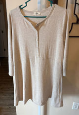 Entro Ribbed Henley Tunic Top Long Sleeve Babydoll Oatmeal Beige Women Small Photo 0