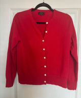 Quince Red Mongolian Cashmere Crew Neck Cardigan Sweater Photo 0