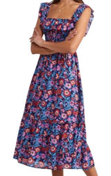 Vineyard Vines Womens Tisbury Floral Smocked Sleeveless Midi Dress Size Large Photo 0