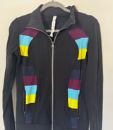 Lululemon black yellow blue burgundy stripe zip up Nice Asana Jacket sweatshirt Photo 0