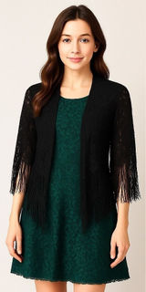 NWT Free People x Do Everything In Love Black Lace Fringe Kimono‎ Shawl Cardigan Photo 0