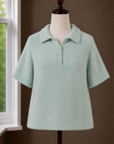 A New Day Sage Green Fuzzy Eyelash Knit Short Sleeve Polo Sweater Large Photo 0