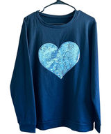 Sequin Heart Large Sweatshirt Pullover Long Sleeve Casual Top Comfy Black Large Photo 0