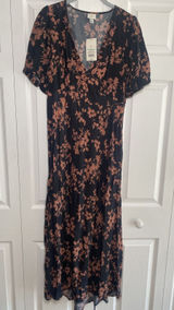 A New Day Womens Medium Black Brown Floral Maxi Dress Dark Cottage Babydoll V‎ Photo 0