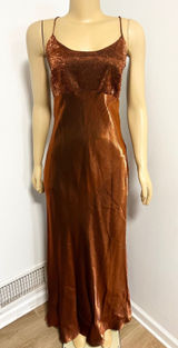 Chelsea Nites Copper Bronze Metallic Maxi Dress Spaghetti Strap Vintage 90s 12 Photo 0