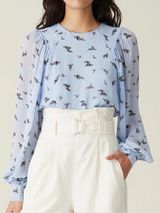 Ganni‎ Blue Floral Georgette Long Sleeve Blouse Womens Size 36 / US 4 Photo 0