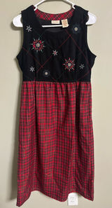 Vtg Bobbie Brooks Small Jumper Dress Scottish Plaid Embroidered Modest Christmas Photo 0