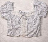 Sienna Sky Blue Floral Smocked Crop Top - Lace Trim & Puff Sleeves Photo 0