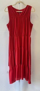 Simply Vera Vera Wang Red Coral Sleeveless Tiered Midi Dress Elastic Waist Lg Photo 0