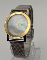 Vintage Skagen 396GSW Gold-Tone MOP Dial Mesh Watch Working New Battery Photo 0