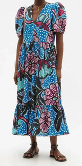 Rhode Nisha Puff-Sleeve Cotton-Poplin Midi Dress Size XS Photo 0