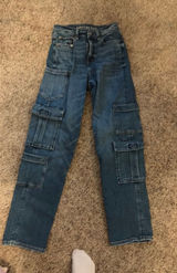 American Eagle Cargo Jeans Outfitters High-Waisted Baggy Wide-Leg Photo 0