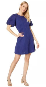 Free People Apricot‎ Rose Puff Sleeve Eyelet Dress Living Indigo Size large NWT Photo 0