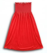 Red Smocked Tube Dress Strapless Midi Rayon Blend Summer Sun Dress Photo 0