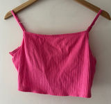 Aerie Hot Pink Ribbed Crop‎ Cami Back Floral Lace Detail Bralette Top Photo 0