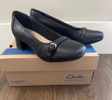 Clarks Black Leather Low Block Heel Marilyn Nora Pumps size 6 Photo 0