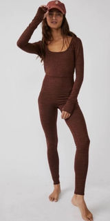 Free People FP Movement Releve brown‎ heathered jumpsuit size small Photo 0