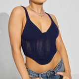 NEW Garage navy blue crochet corset knit crop top Size XL Photo 0