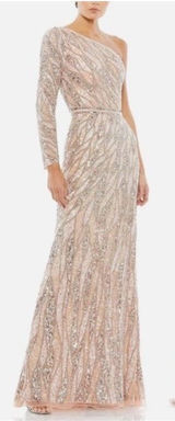 MAC DUGGAL 4982 EMBELLISHED ONE SLEEVE W/ SEQUIN BELT ROSE GOLD GOWN sz 8 Photo 0
